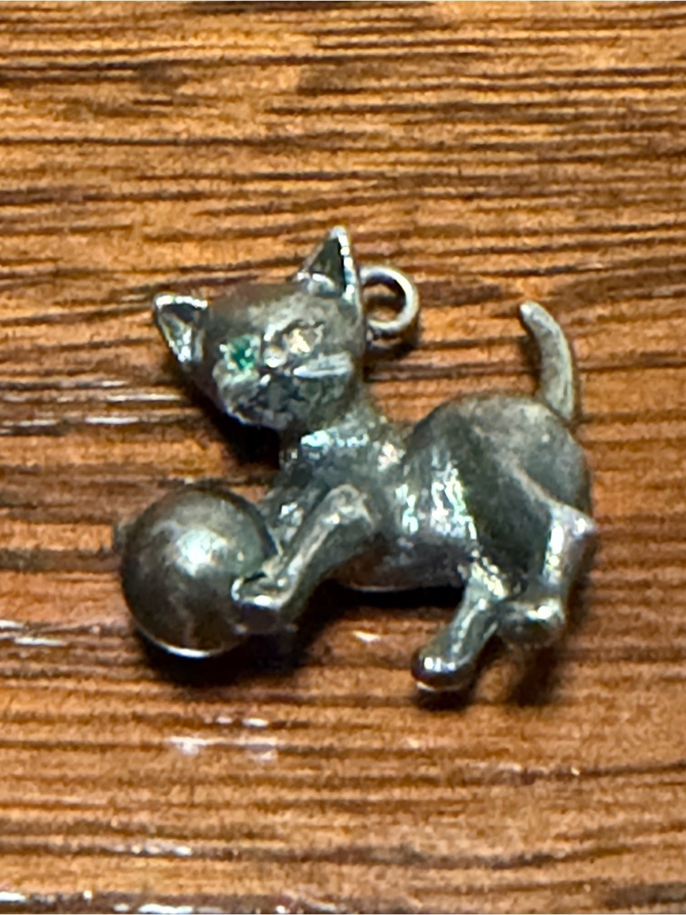 Beautiful Vintage Sterling Silver Cat Playing With A Ball